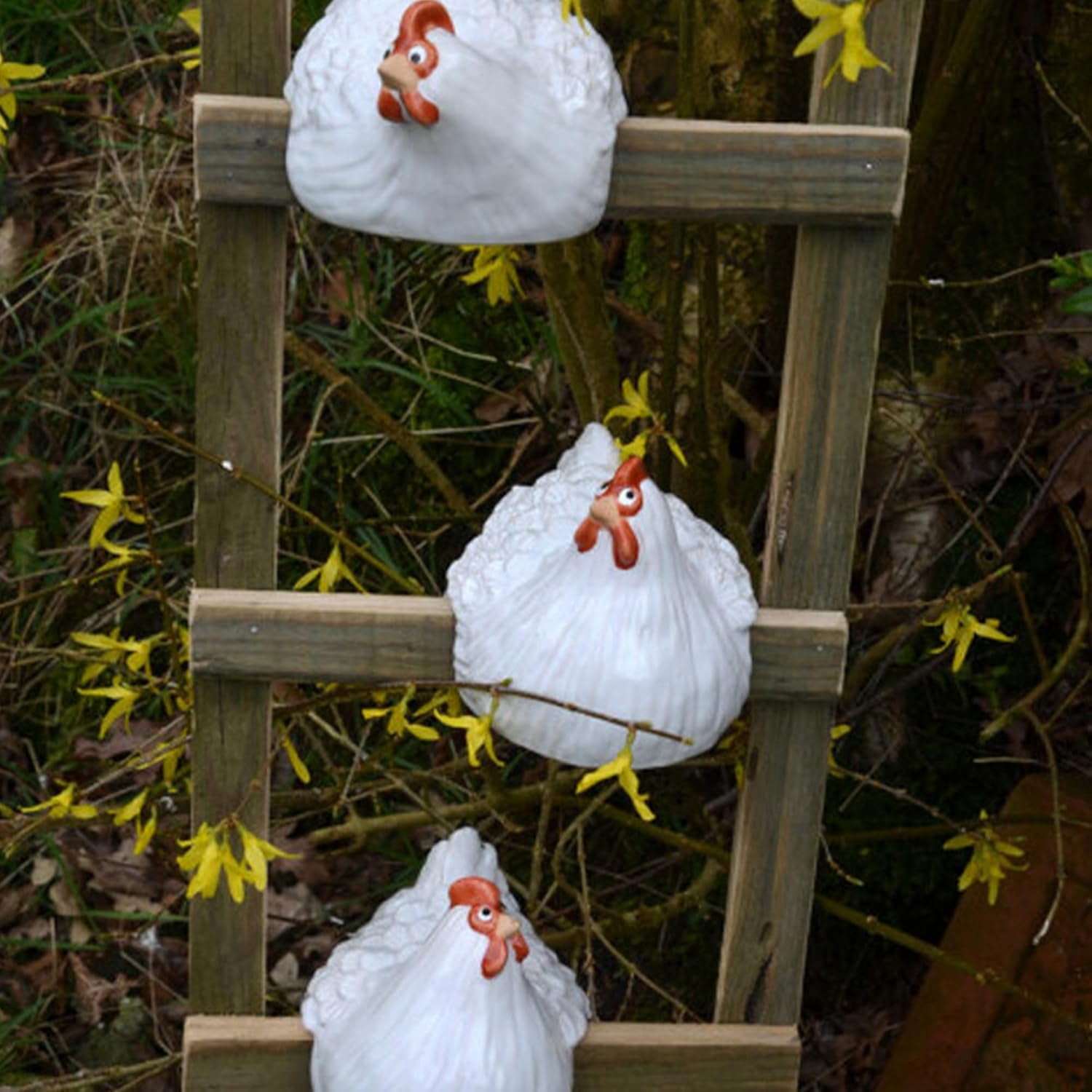 Chickens Statue Funny Yard Decor:Resin Chicken Figurines,Tree Fence Decorations Outdoor,Chicken Decorations for Garden,Farm,Patio,Backyard (Yellow)