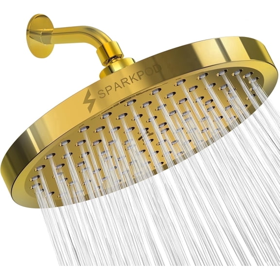 SparkPod High Pressure Rainfall Shower Head, 1.8GPM, Easy Install, Energy Saving (Egyptian Gold)