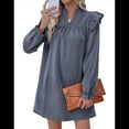 thumbnail image 3 of Vestido de Mujer de Larga con Cuello Alto Holgado y Costuras con Volantes Azul M, 3 of 9