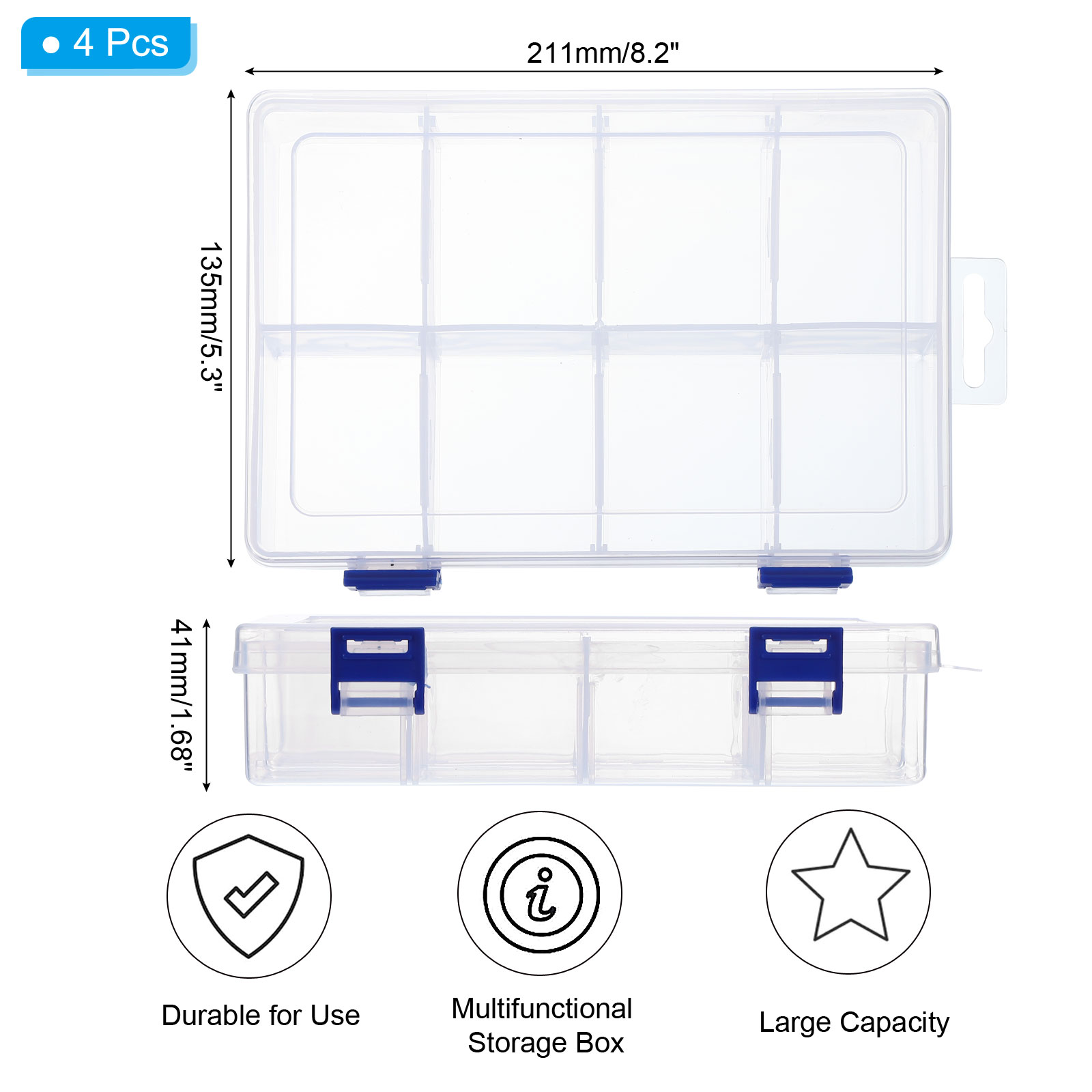 Uxcell 4Pcs 8.2x5.3x1.6 inch Nail Charm Organizer 8 Grids Craft Storage Box
