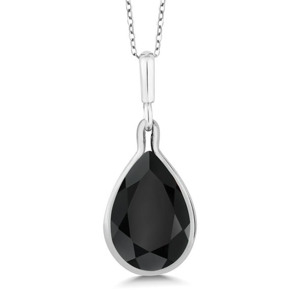 Gem Stone King 7.37 Cttw Black Onyx Pendant Necklace for Women | 925 Sterling Silver | Pear Shape 16X12MM | With 18 inch Silver Chain