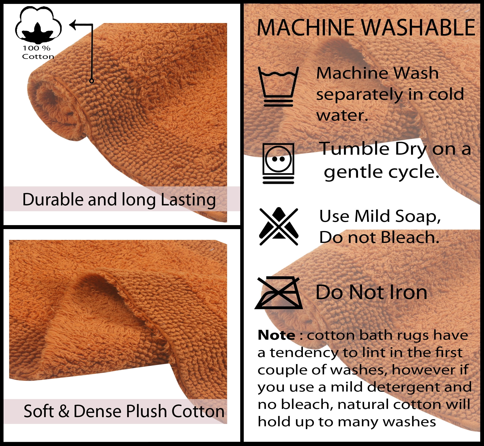 Home Weavers Luxury Collection Bathroom Rug 100% Cotton Reversible Bathroom Rugs Set, Washable Rug, Extra Soft Absorbent bath Rug, Kitchen Mat, Non Slip Bath Mat Set, 21"x54" Runner, Terracotta