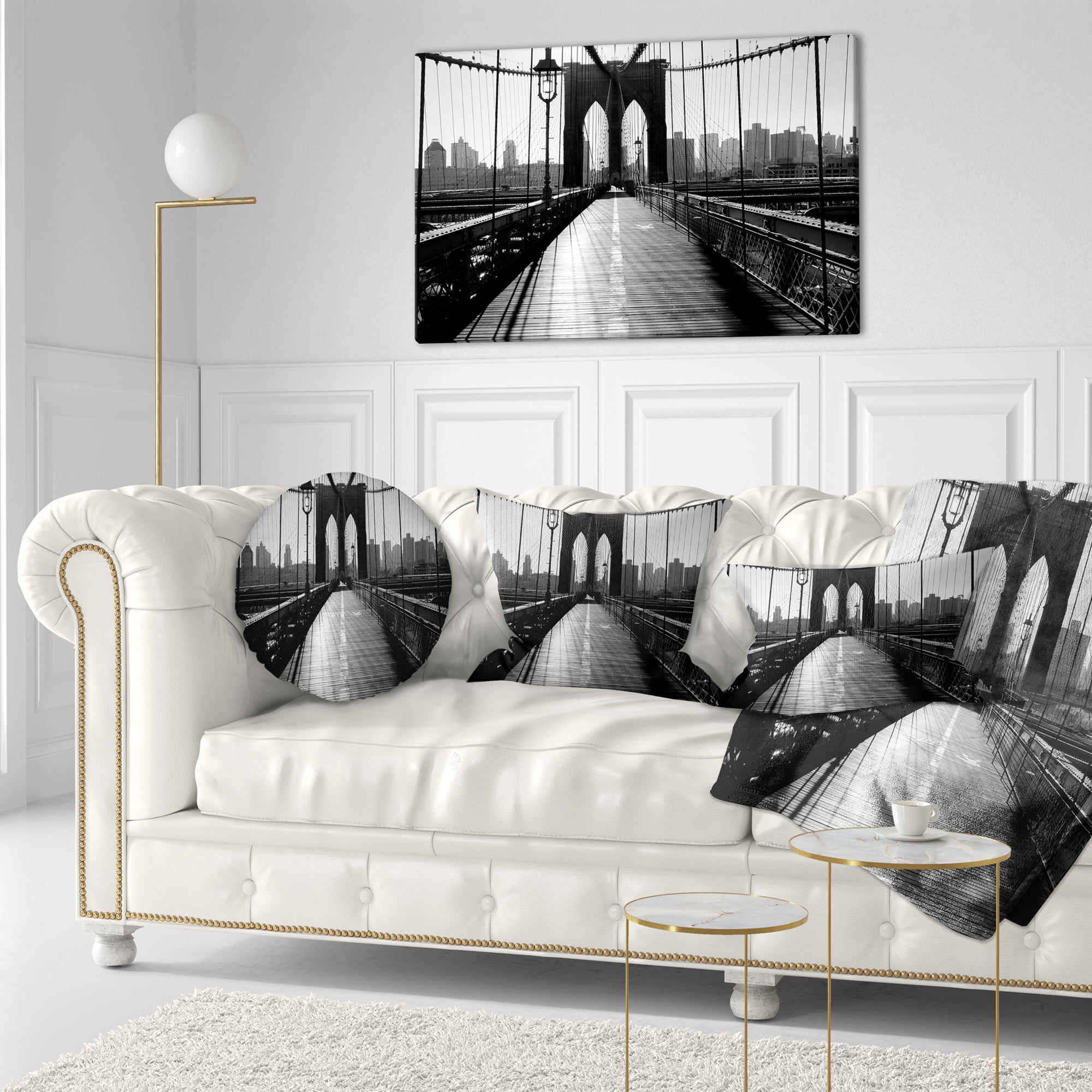 Designart Dark Brooklyn Bridge - Cityscape Photo Throw Pillow - 12x20
