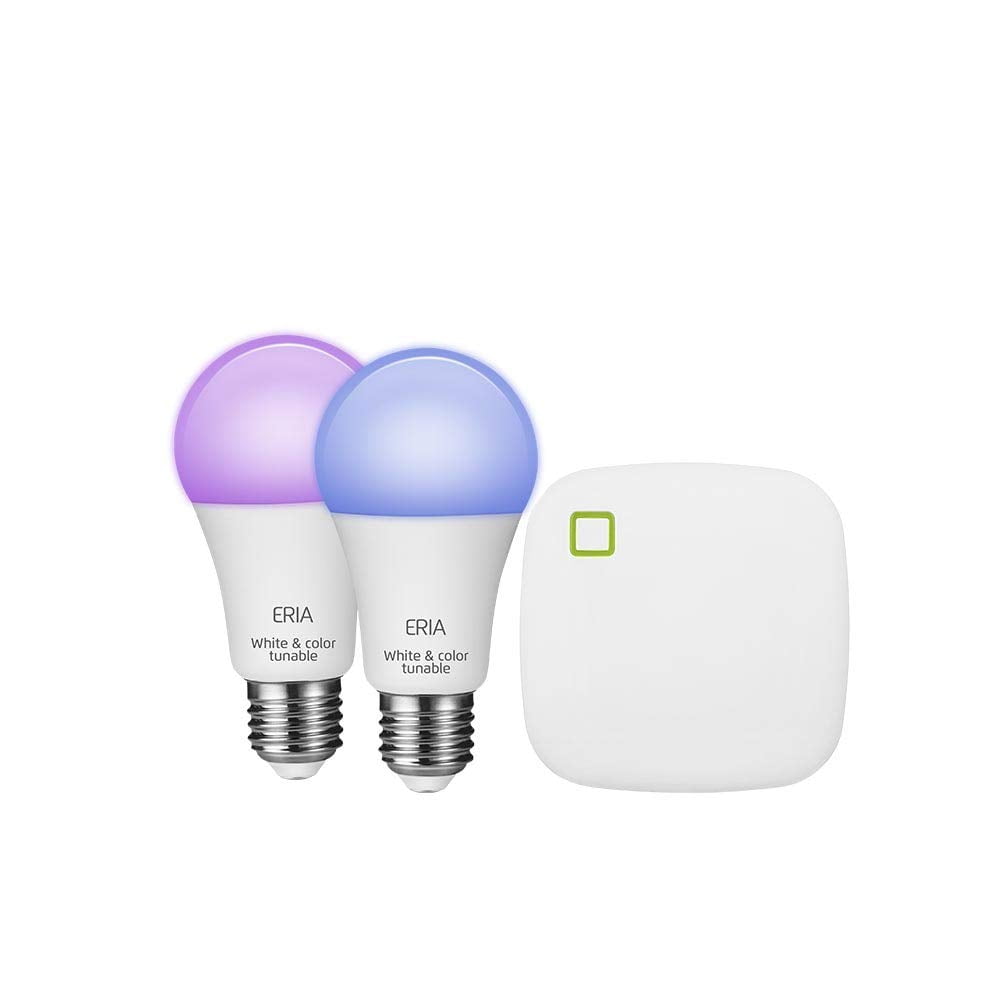 AduroSmart ERIA Colors and White Shades Smart A19 Starter Kit, 60W Equivalent, Hub Included, 2 Bulbs