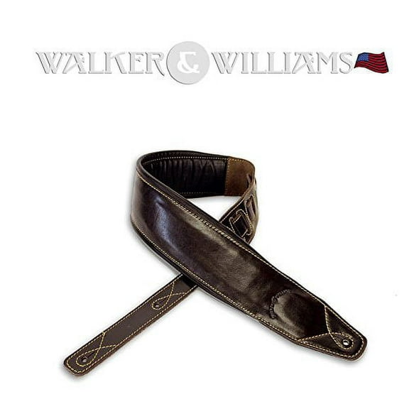 Walker & Williams Super Wide 4" Double Padded Top Grain Dark Brown Leather Bass Strap