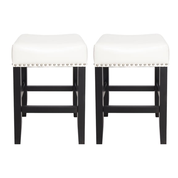 26-inch Backless Ivory Leather Counter Stool Set of 2 for Kitchen Island, Space Saving Bar Stools with Nailheads