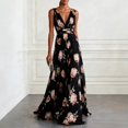 thumbnail image 2 of Womens Maxi Dresses Flowy Ruched Floral Print Boho Dress Wrap V Neck Sleeveless Sundress Elegant Formal Party Wedding Guest Dresses Beach Vacation Outfit, 2 of 8