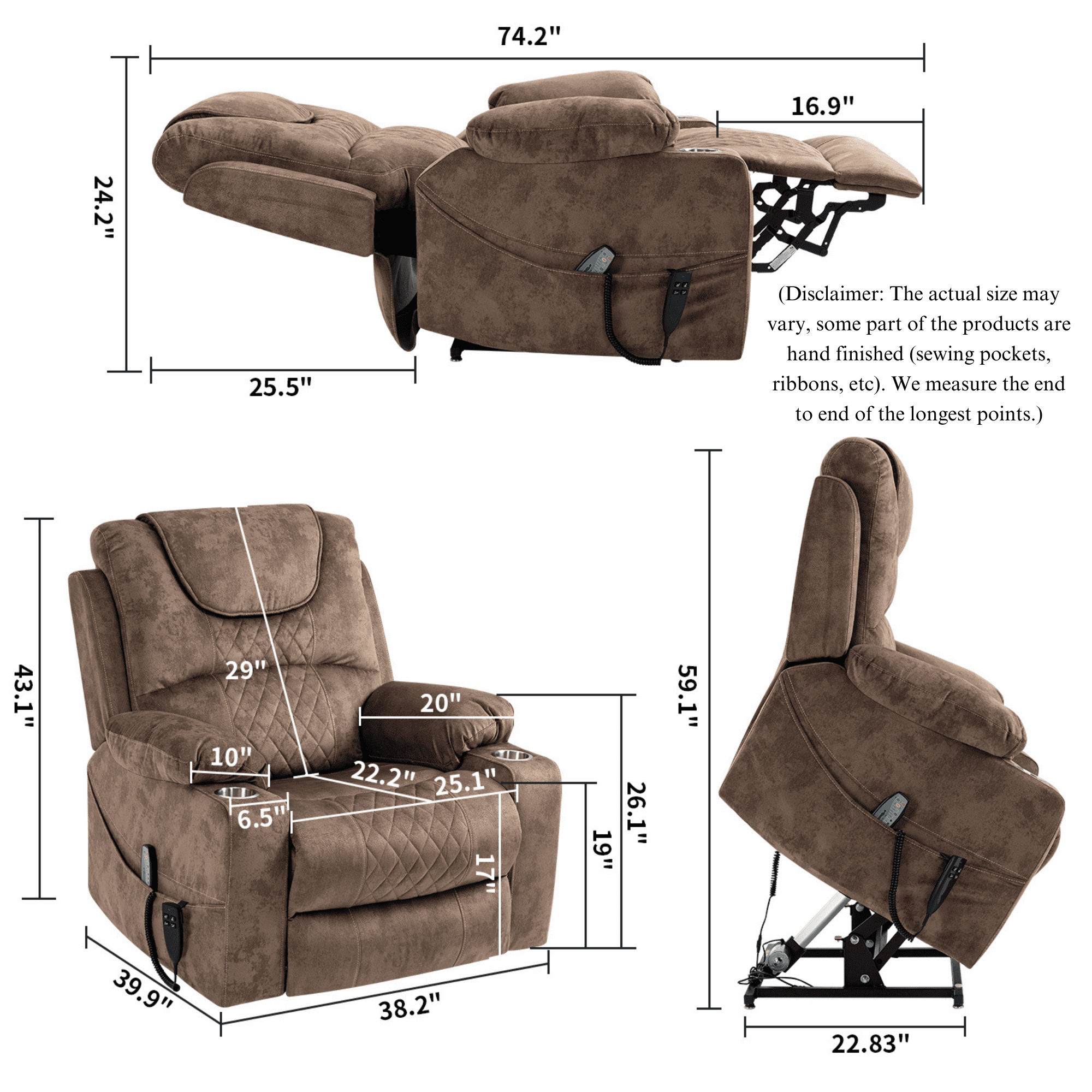 JUUXO Lift Chair Lay Flat Recliner, Large Power Lift Recliner for Elderly, Heated Massage Chair for Adult 400 lbs