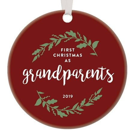 Grandparents First Christmas Poem Our First Christmas As Grandparents Ornament 2019 Gift Ideas 1st Time Grandma Grandpa Newborn Baby Xmas Memory Keepsake Pretty Red Holiday Decor Flora Wreath 3