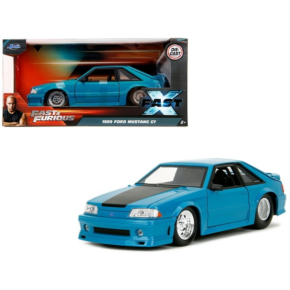 1989 Ford Mustang GT Blue with Black Hood Stripes "Fast & Furious" Series 1/24 Diecast Model Car by Jada