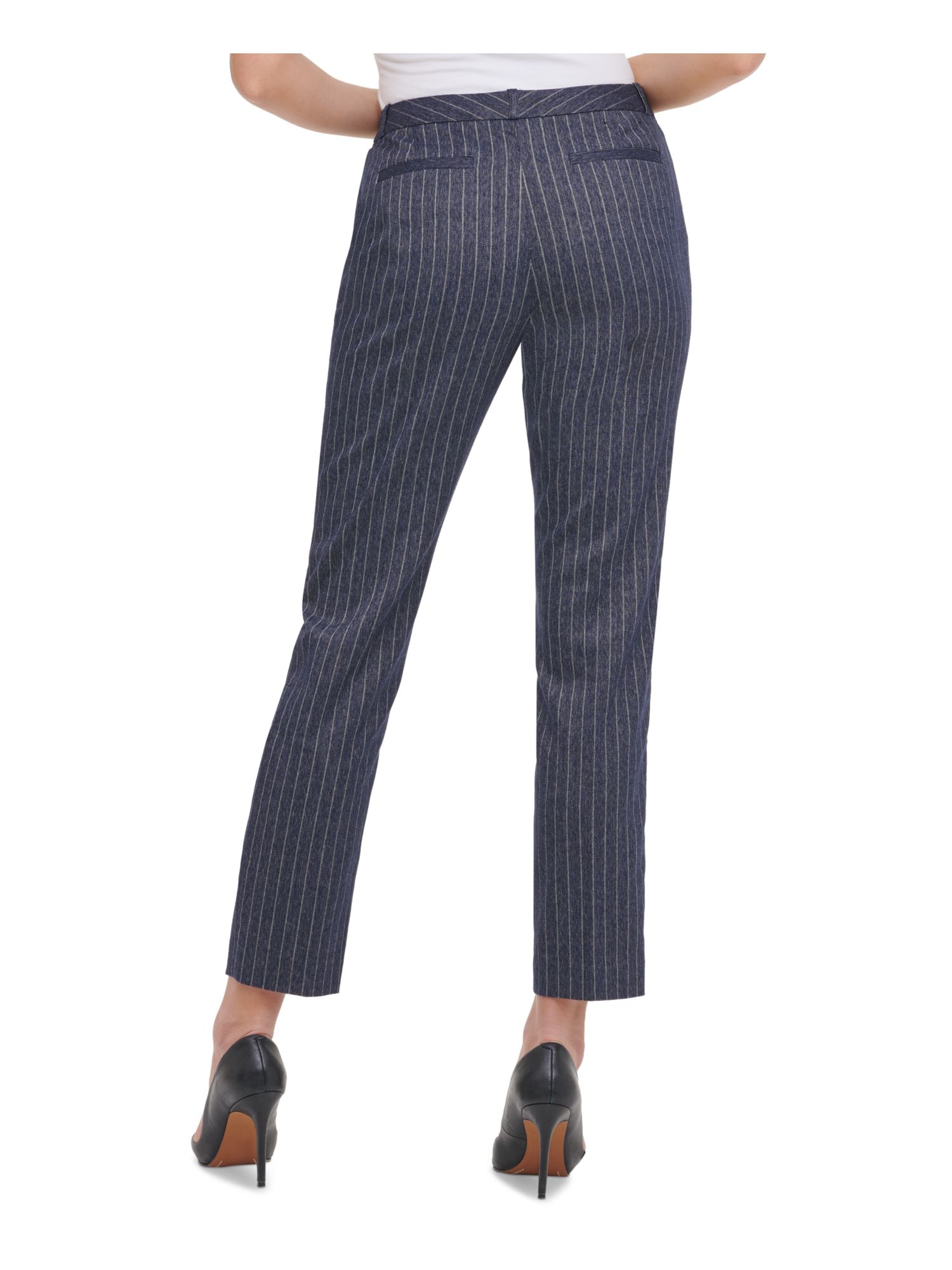 TOMMY HILFIGER Womens Navy Zippered Ankle Pinstripe Wear To Work Straight leg Pants 8 - image 2 of 2