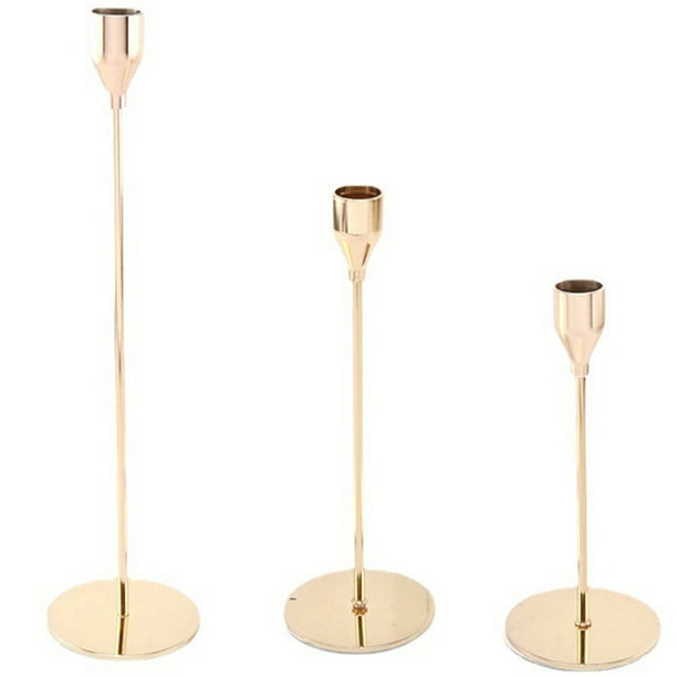 3 candelabros de metal, candelabros cónicos, centro de mesa