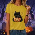 thumbnail image 6 of COMVALUE Women's Halloween Black Cat Pumpkin Art Print Crew Neck Short Sleeve T-Shirt (Yellow, M), 6 of 9