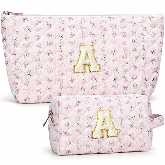 DAKIMOE 2PCS Makeup Bag Travel Toiletry Bag Cosmetic Bags Organizer Personalized Initial for Birthday Christmas Girl Women Girlfriend Teacher Valentines Day Gifts