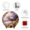 thumbnail image 4 of Yiaed Warm Sunflower Sleeping Cat Print Bone China Decorative Plate Ceramic Dinner Plates Art Crafts with Display Stand-8in, 4 of 6