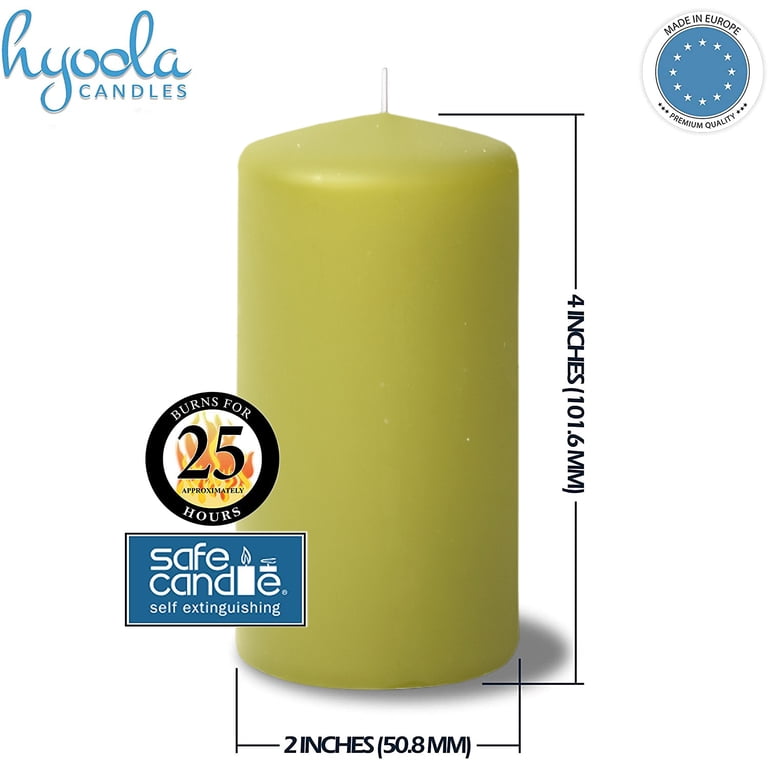 Olive Green Pillar Candles, Unscented Dripless, 4-Pack photo 4