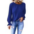 thumbnail image 4 of Women's Royal Blue Crew Neck Ruffle Bubble Sleeve Top, 4 of 13