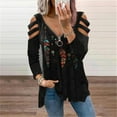thumbnail image 2 of Fesfesfes Women Tunic Tops Printed Long Sleeve Tops V-Neck Zipper Casual Tops T-shirt, 2 of 4