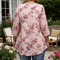 thumbnail image 6 of Craaazy Women's Plus Size Floral Print 3/4 Sleeve Crewneck T-Shirt - Casual Curved Hem Top Comfort & Style for Everyday Wear Gifts, 6 of 7