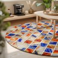thumbnail image 3 of Round Rugs 3Ft, Modern Geometric Round Area Rug Washable Indoor Throw Carpet, Bohemia Marble Checkered Abstract Small Non Slip Circle Rug for Bedroom Living Room Home Decor Aesthetic, 3 of 8