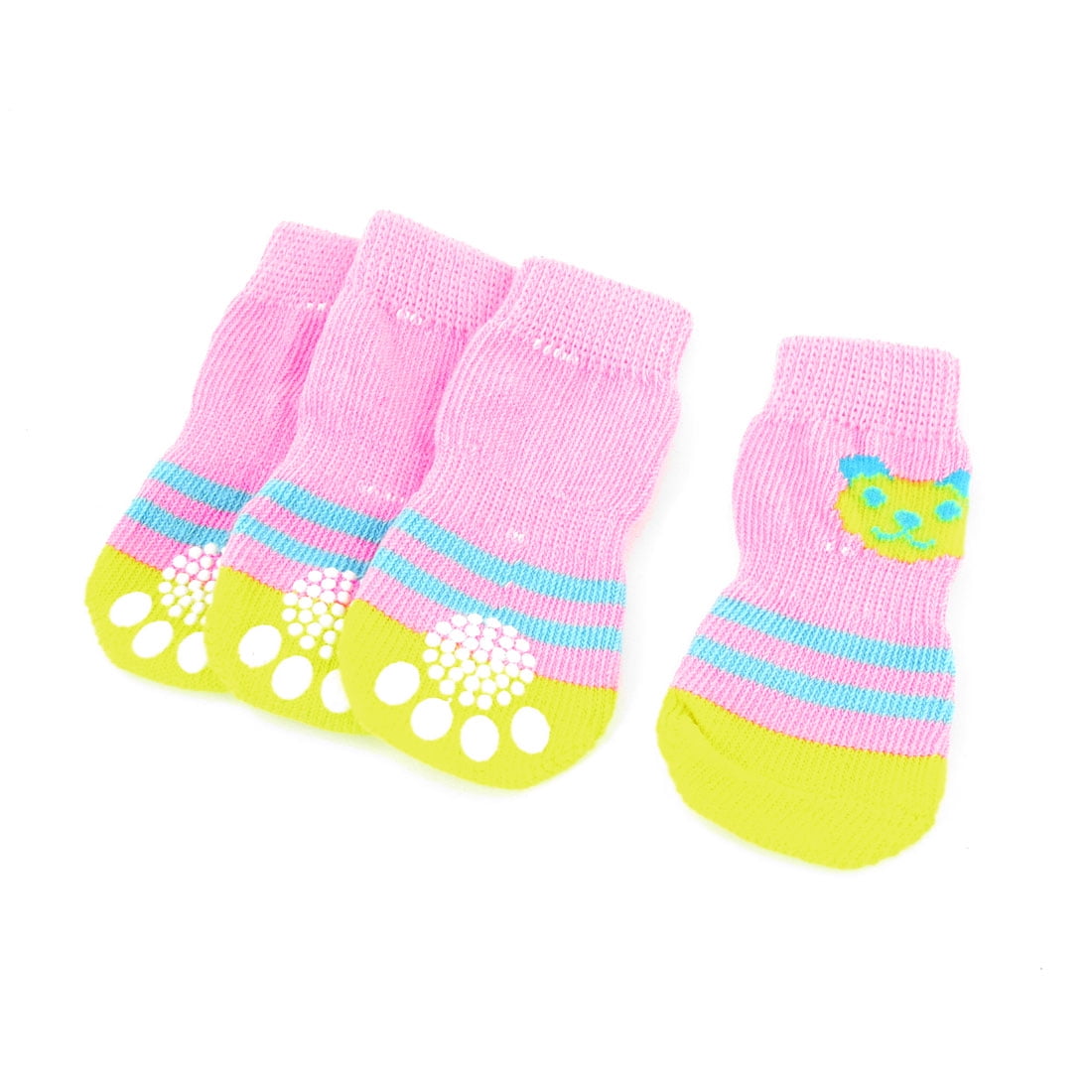 4 x Striped Pattern Nonslip Soft Warm Pet Dog Doggy Socks Pink Yellow ...