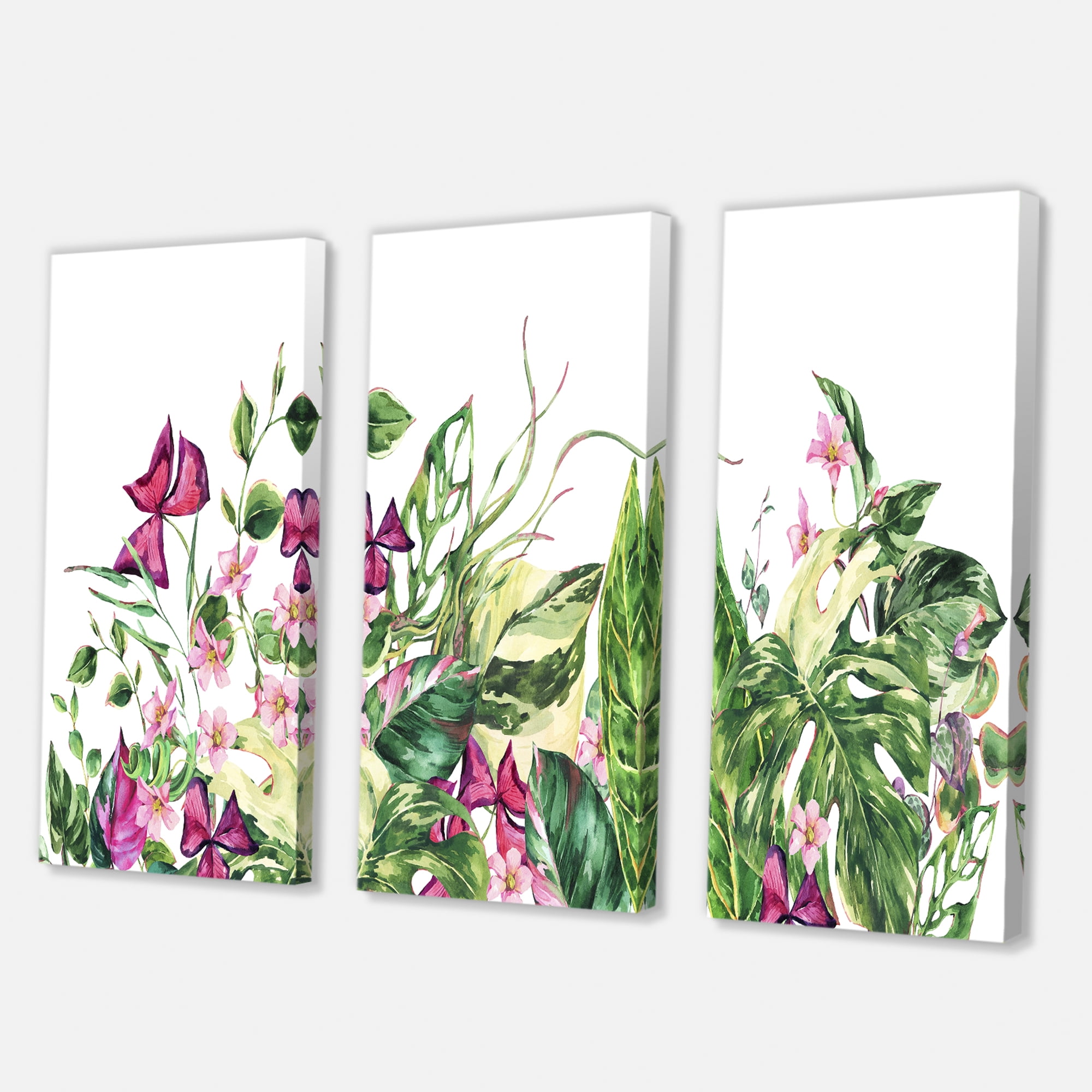 Designart ' Ancient Floral Tropical Leaves I ' Tropical Canvas Wall Art Print