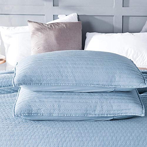 KASENTEX Quilt Mini Set-Stone Washed-Super Soft Bedspread-Light Weight-White Down Alternative Microfiber Fill-Machine Washable-Solid Colors, 2 King Shams, Blue, King + 2 King