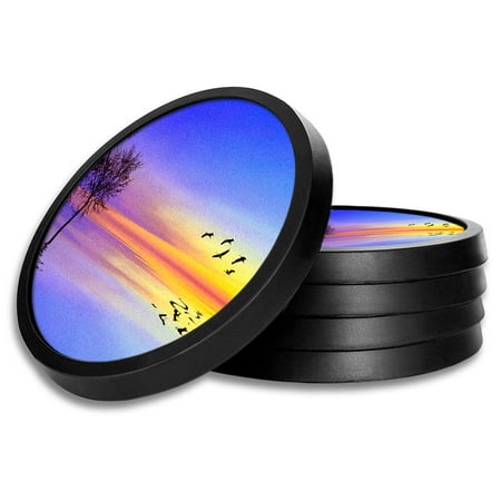 

Silicone Non-Slip Drink Coasters with Removable Printed Absorbent Felt Pad - Set of 4 - Geese Over Water