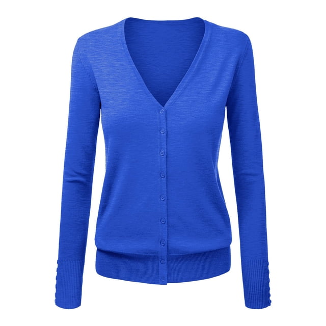 Cardigan pour Femmes Grande Taille en Polyester Bleu, Col en V, Couleur Unie, Veste Tricotée