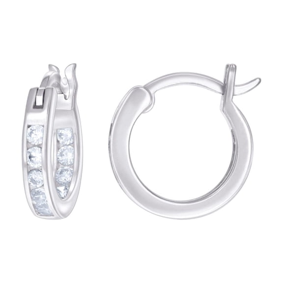 925 Sterling Silver Womens Cubic Zirconia Inside-out Hoop Earrings 14x3mm Wide Hoop Earring for Women
