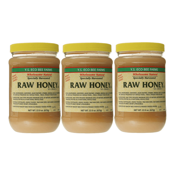Y.S. Bee Farms Organic Honey Raw Unfiltered - 22 oz 3 Pack - U.S. Grade A Raw Honey, Packed by ILIOS