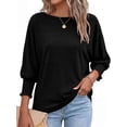 thumbnail image 4 of BTFBM Womens Tops Dressy Casual Summer T Shirts Crewneck 3/4 Sleeve Beach Vacation Loose Tunic Spring Work Blouse, 4 of 9