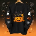 thumbnail image 2 of Women's Cute Black Cat in Pumpkin Sweatshirts Halloween Graphic Pullovers Long Sleeve Crew Neck Casual Fall Tops, 2 of 8