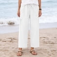 thumbnail image 6 of VBVC Women's Cotton Linen Wide Leg Pants,Ladies Drawstring Waist Pleated Pocket Casual Trousers,Lightweight Summer Lounge Cropped Sweatpants For Women,White,S-3XL, 6 of 10