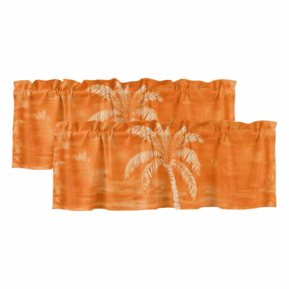 Coconut Palm Valances for Window 2 Pack, Coastal Tropical Tree Minimalist Orange Textured Window Valance Curtains for Kitchen, Rod Pocket Short Curtains for Bathroom Bedroom Decor, 60" x 18"