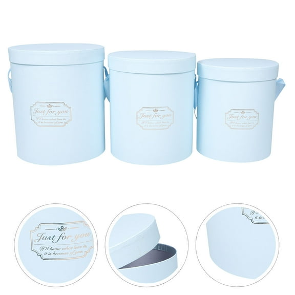 PAMINGONO Bouquet Packing Boxes Blue Paperboard 3Pcs Round Shape