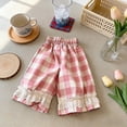 thumbnail image 2 of Agkizg Girls Wide Leg Capris Pants Lace Trims Plaid Summer Casual Comfy Pull-on Cropped Trousers, Sizes 2-3 Years, 2 of 5