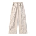 thumbnail image 3 of Xyant Lightweight Silky Jogger Pants for Girls Kids Warm Weather Cargo Loose High Waisted Pants (Beige,15-16 Years), 3 of 4