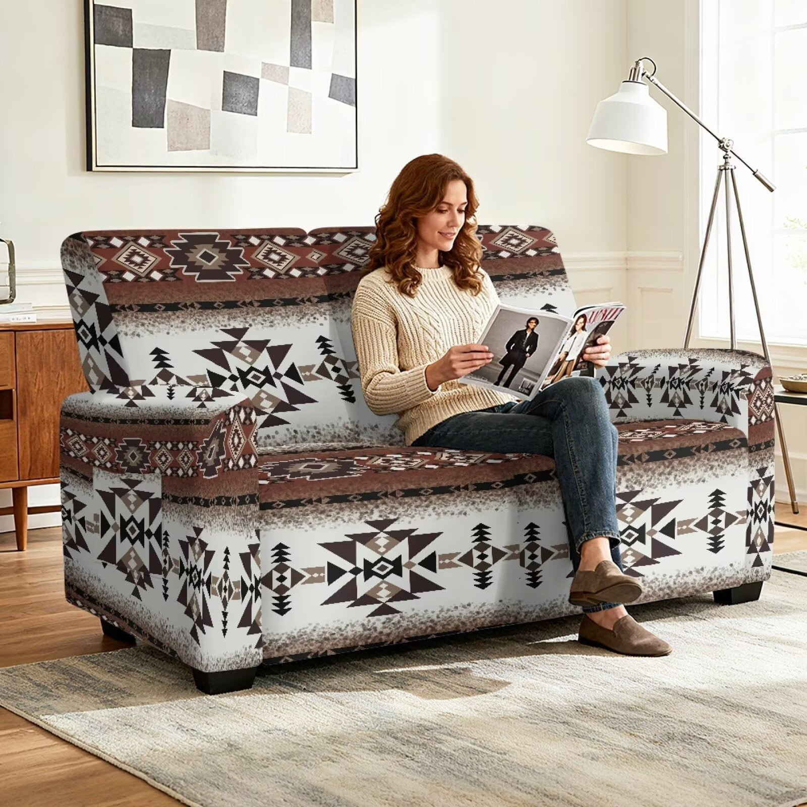 Yuyamidu Aztec Print Loveseat Recliner Covers 2 Seater Washable Recliner Loveseat Slipcover with Elastic Edge Non Slip Furniture Protector Covers for Pet