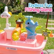 Pink Water Table for Girls/ 2–7 Years,20 in/51 cm, Outdoor Sensory Toys , Gift for Kids Outdoor Play Table with Pump & Running Water, Fishing Game.