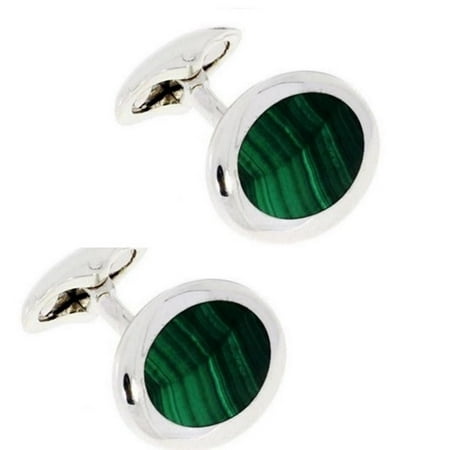 Genuine Luxurious Malachite In 925 Sterling Silver Cufflinks.