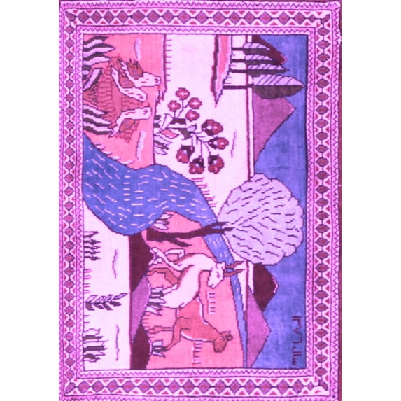 Ahgly Company Indoor Rectangle Animal Purple Traditional Area Rugs, 7' x 10'