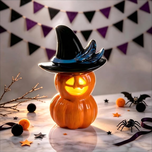 Fall Thanksgiving Halloween Decoration for Home Indoor Outdoor Clearance Under $15.00! Light Up Pumpkin With Witch Hat LED Halloween Pumpkin Lamp For Home Halloween Decor Theme Party