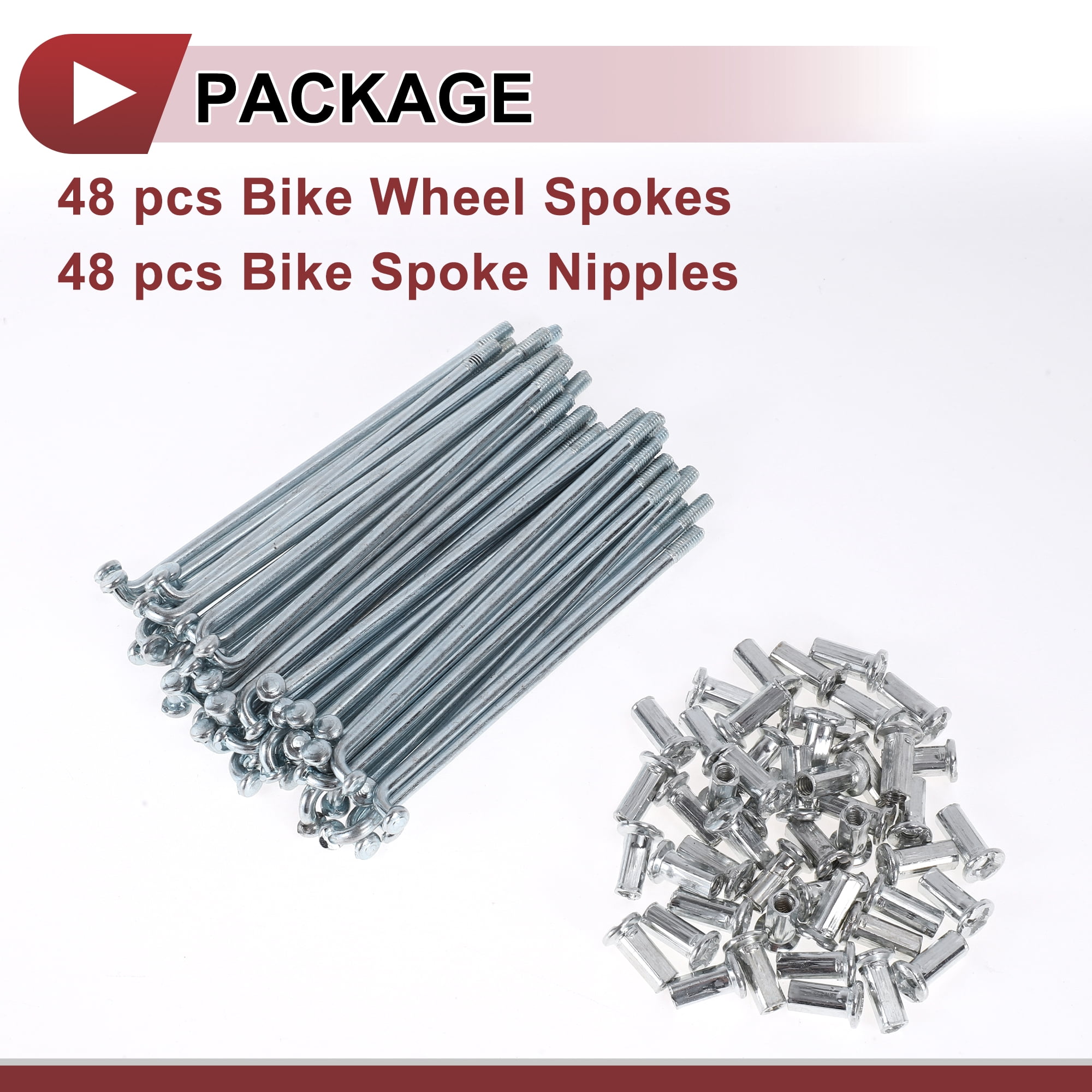 Unique Bargains 48Pcs 10G J Bend Bike Wheel Spokes Carbon Steel Galvanized Silver 3.54"