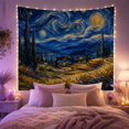 thumbnail image 2 of Hillside Village under a Swirling Crescent Moon Sky, Dramatic Illustration for Art Lovers, Night Landscape Decor, Housewarming Gift, Tapestry Wall Hanging for Studio and Den, 2 of 7