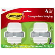 Command Broom and Mop Grippers Wall Hook, White, Damage Free Organizing, 2 Hangers