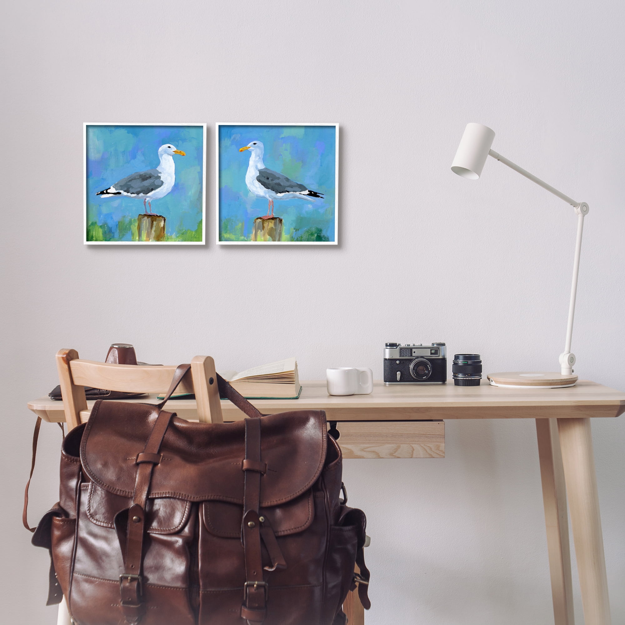 Stupell Industries Nautical Perched Seagulls Animals & Insects Painting White Framed Art Print Wall Art, 12 x 12, Set of 2