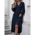 thumbnail image 4 of Women Casual Dress Dot Neck Lantern Sleeve Ruched Waist Dress Midi Dress, 4 of 4