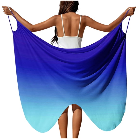 Staron Women's Beach Cover Up Sarong Wrap Dress Sheer Draped Adjustable Strap High Slit Casual Vacation Resort Wear, Blue XXL