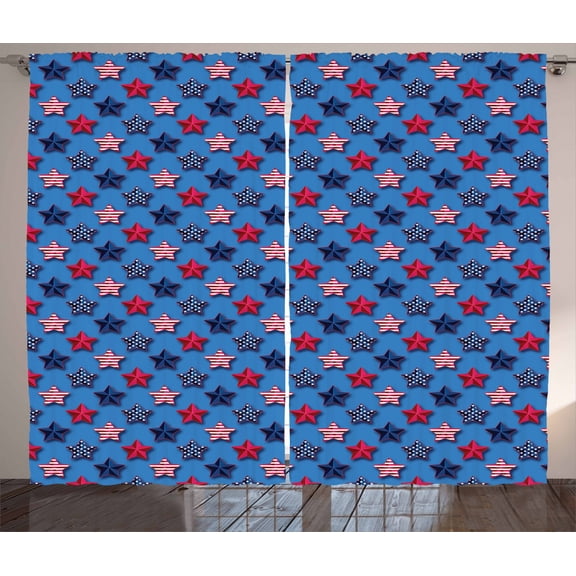 Ambesonne 4th of July Curtains 2 Panel Set, Patriot Motifs, 108" x 63", Azure Blue Magenta
